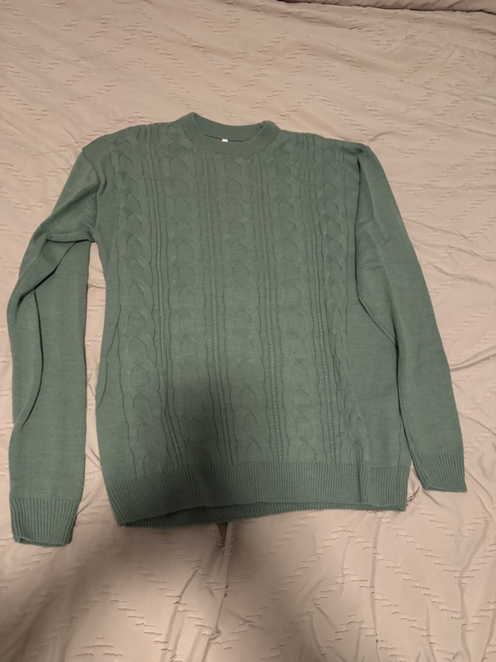 Cable Knit Crewneck Sweater in Sage Green